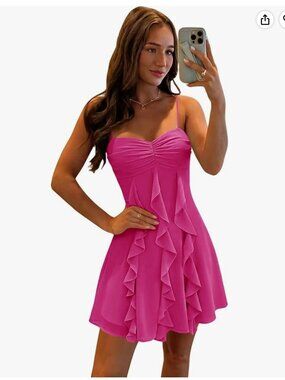 Teen Hot Pink Ruffled Chiffon Dress